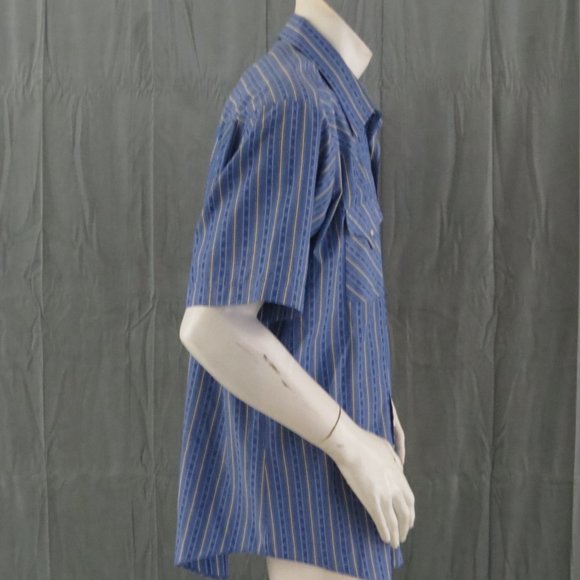 Vintage Western Short Sleeve Shirt - Blue and Yellow Stripes by Ely - Men's XL - Picture 8 of 10
